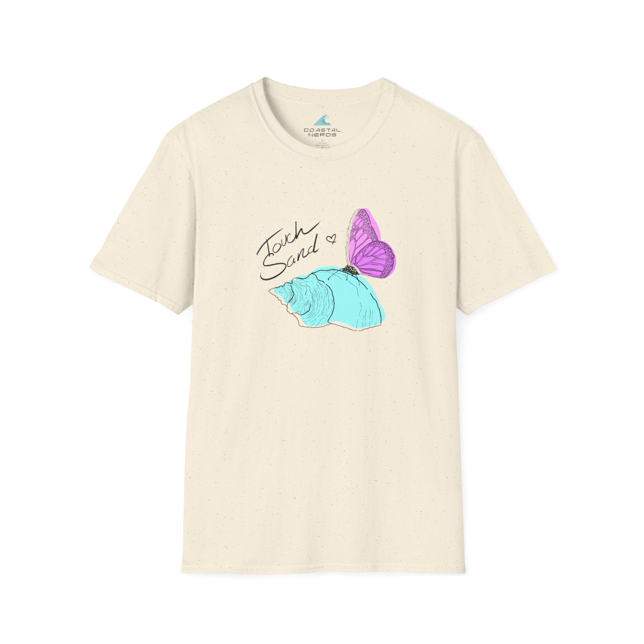 Butterfly & Seashell Graphic T-Shirt — Pastel Beach Nature Tee