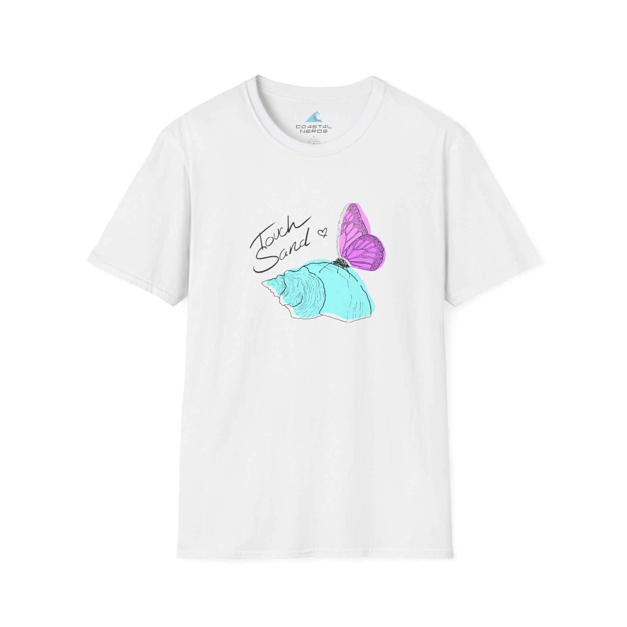 Butterfly & Seashell Graphic T-Shirt — Pastel Beach Nature Tee