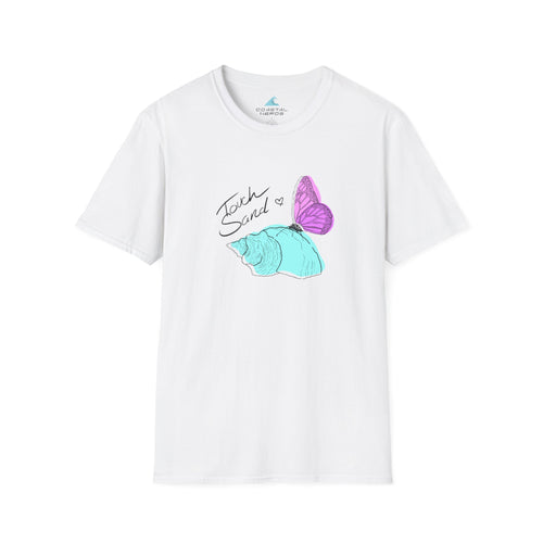 Butterfly & Seashell Graphic T-Shirt — Pastel Beach Nature Tee